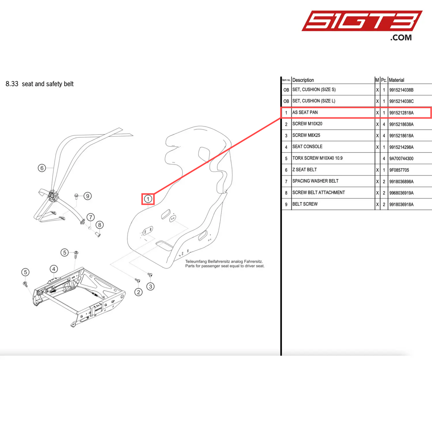 AS SEAT PAN - 9915212818A [PORSCHE 911 GT2 RS Clubsport]