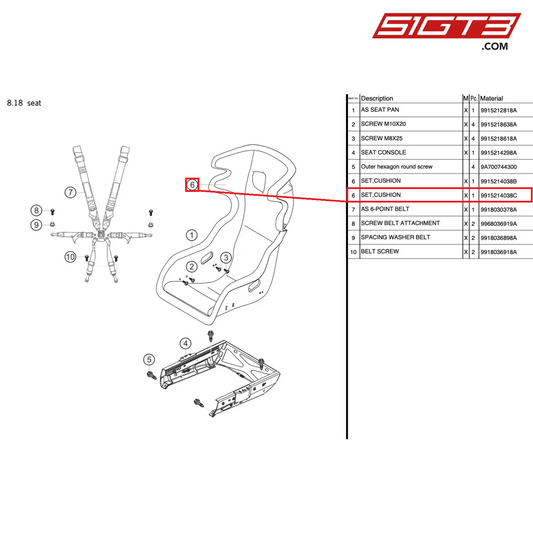 ZESTAW, PODUSZKA (ROZMIAR L) - 9915214038C [PORSCHE 991.1 GT3 R]