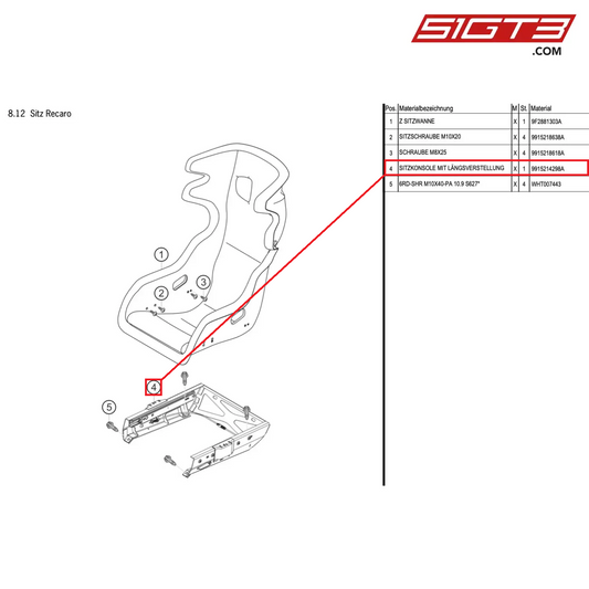 SEAT CONSOLE - 9915214298A [PORSCHE Cayman 981 GT4 Clubsport]