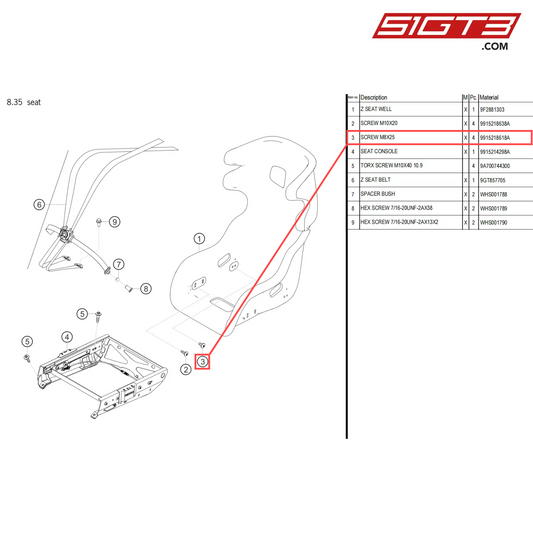 SCREW M8X25 - 9915218618A [PORSCHE 718 Cayman GT4 Clubsport]