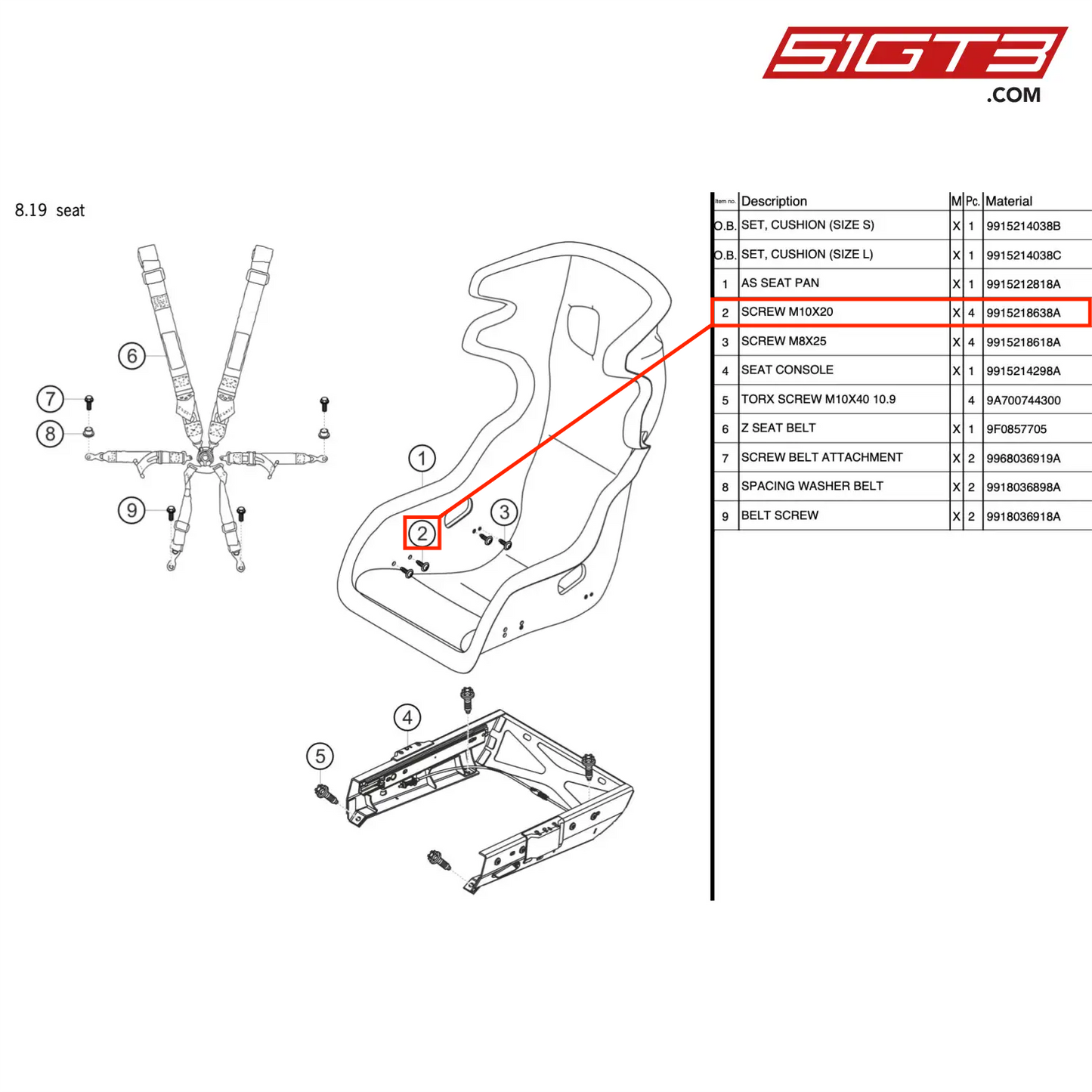 SCREW M10X20 - 9915218638A [PORSCHE 911 GT3 Cup Type 991 (GEN 2)]