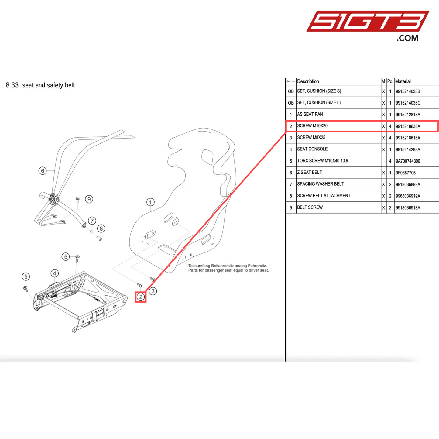 SCREW M10X20 - 9915218638A [PORSCHE 911 GT2 RS Clubsport]