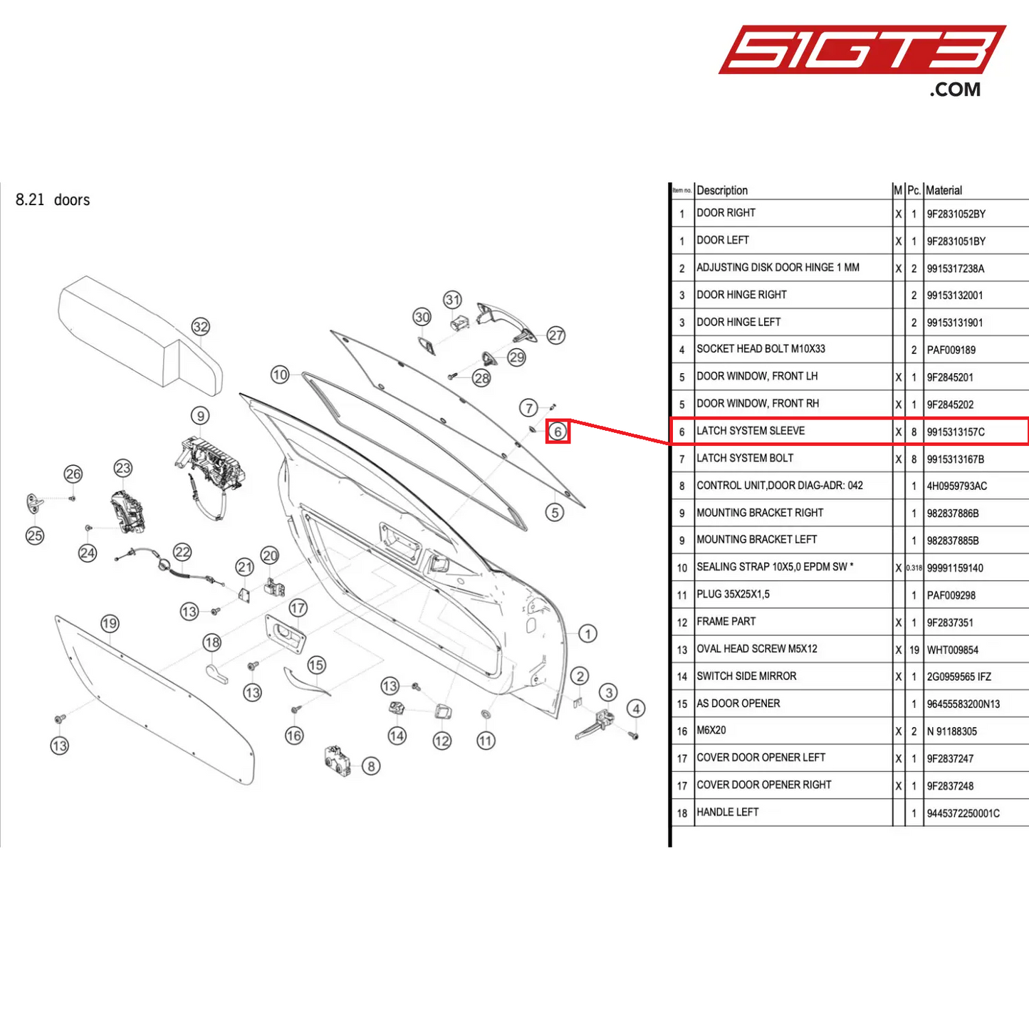 LATCH SYSTEM SLEEVE - 9915313157C [PORSCHE 718 Cayman GT4 RS Clubsport]