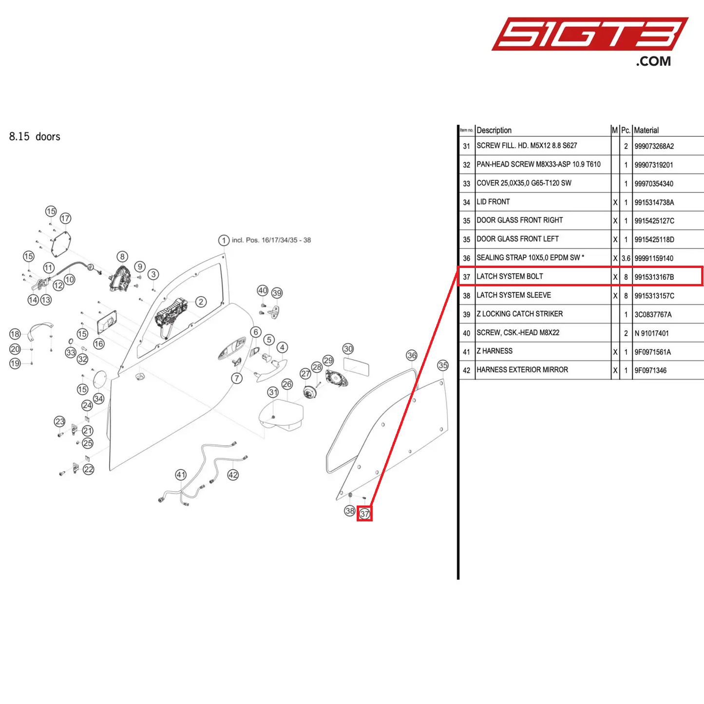 LATCH SYSTEM BOLT - 9915313167B [PORSCHE 991.2 GT3 R]