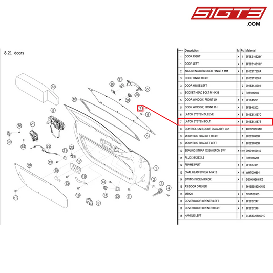 LATCH SYSTEM BOLT - 9915313167B [PORSCHE 718 Cayman GT4 RS Clubsport]