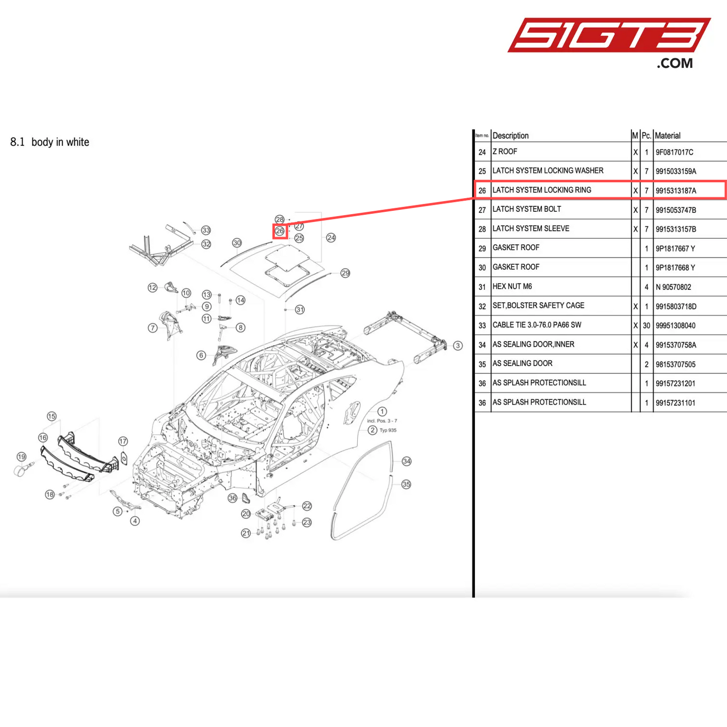 LATCH SYSTEM LOCKING RING - 9915313187A [PORSCHE 911 GT2 RS Clubsport]