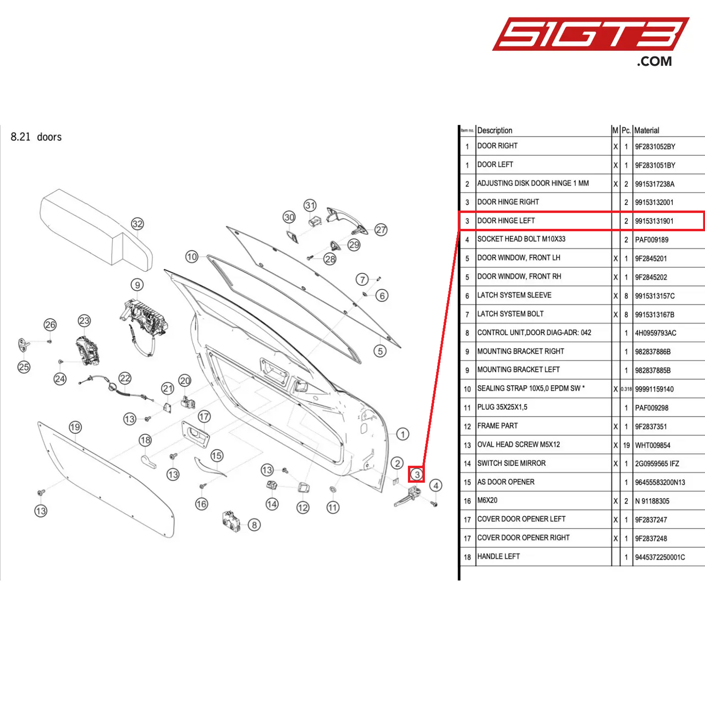 DOOR HINGE LEFT - 99153131901 [PORSCHE 718 Cayman GT4 RS Clubsport]