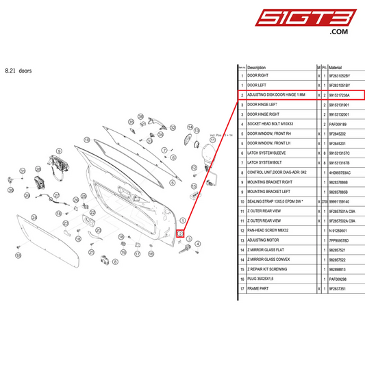 ADJUSTING DISK DOOR HINGE 1 MM - 9915317238A [PORSCHE 718 Cayman GT4 Clubsport]