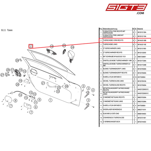 DOOR GLASS FRONT RIGHT - 9915425128B [PORSCHE 991.1 GT3 Cup (2014)]