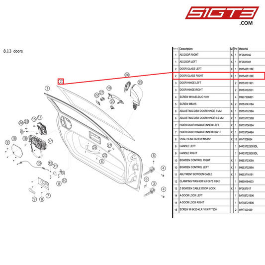 DOOR GLASS RIGHT - 9915425128E [PORSCHE 991.1 GT3 Cup]