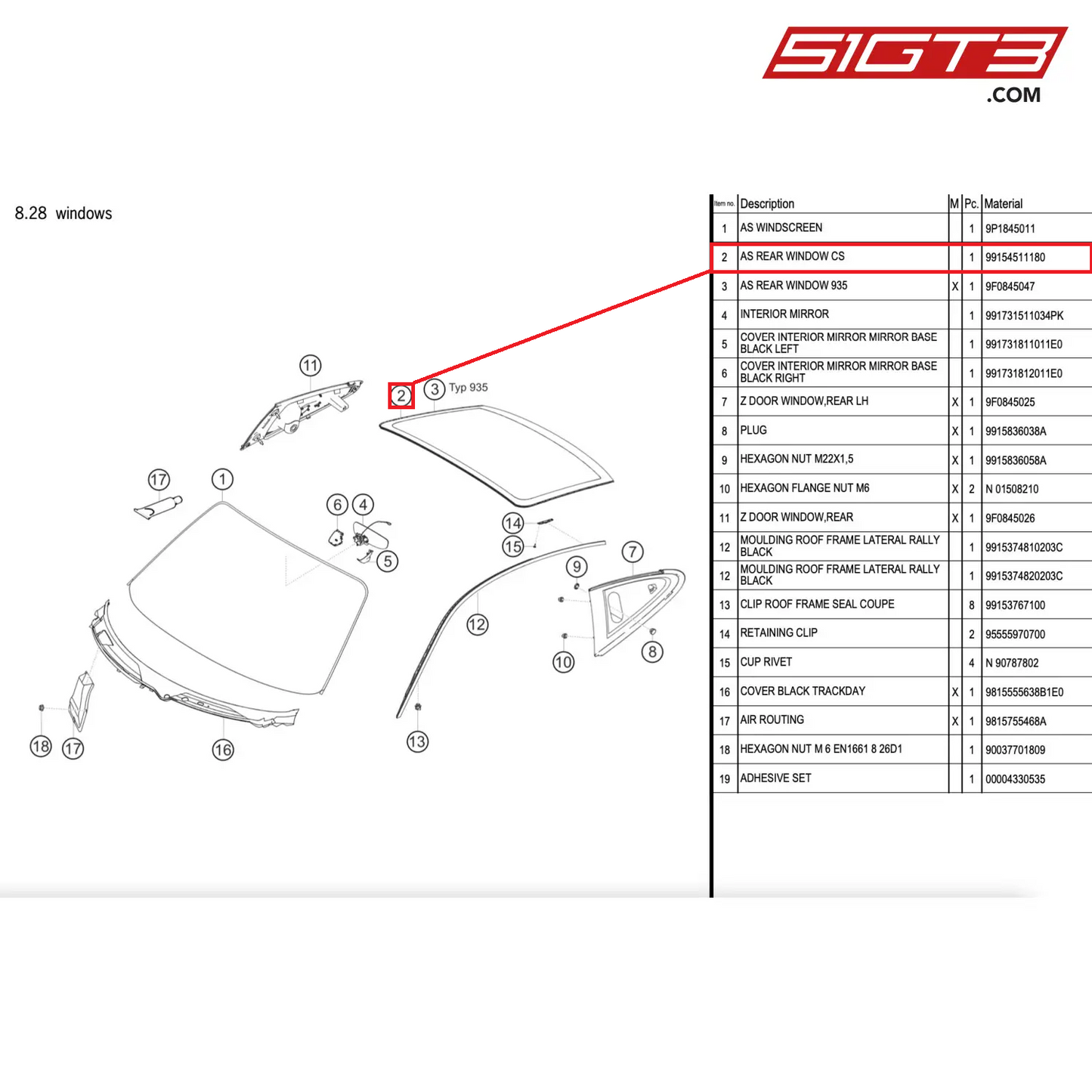 AS REAR WINDOW CS - 99154511180 [PORSCHE 911 GT2 RS Clubsport]