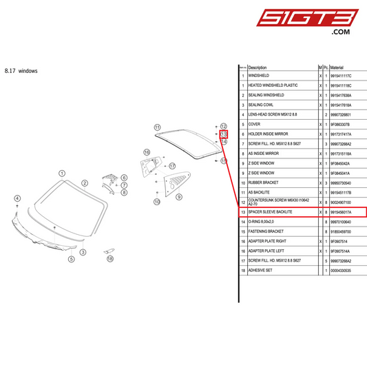 SPACER SLEEVE BACKLITE - 9915456017A [PORSCHE 991.2 GT3 R]