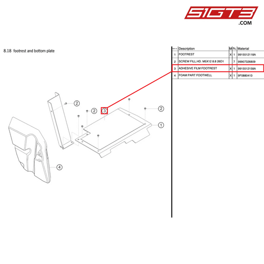 ADHESIVE FILM FOOTREST - 9915512158A [PORSCHE 991.2 GT3 Cup]