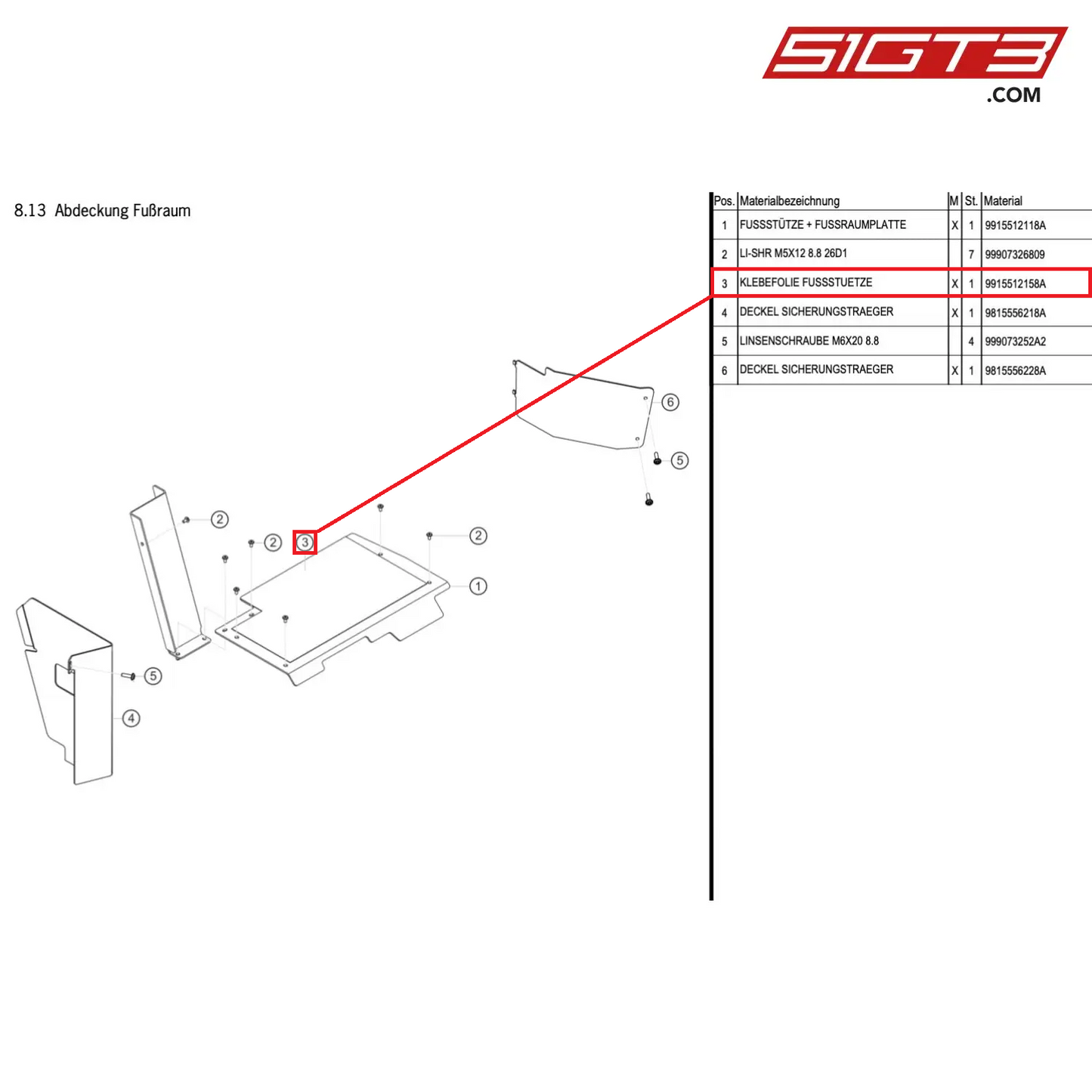 ADHESIVE FILM FOOTREST - 9915512158A [PORSCHE Cayman 981 GT4 Clubsport]