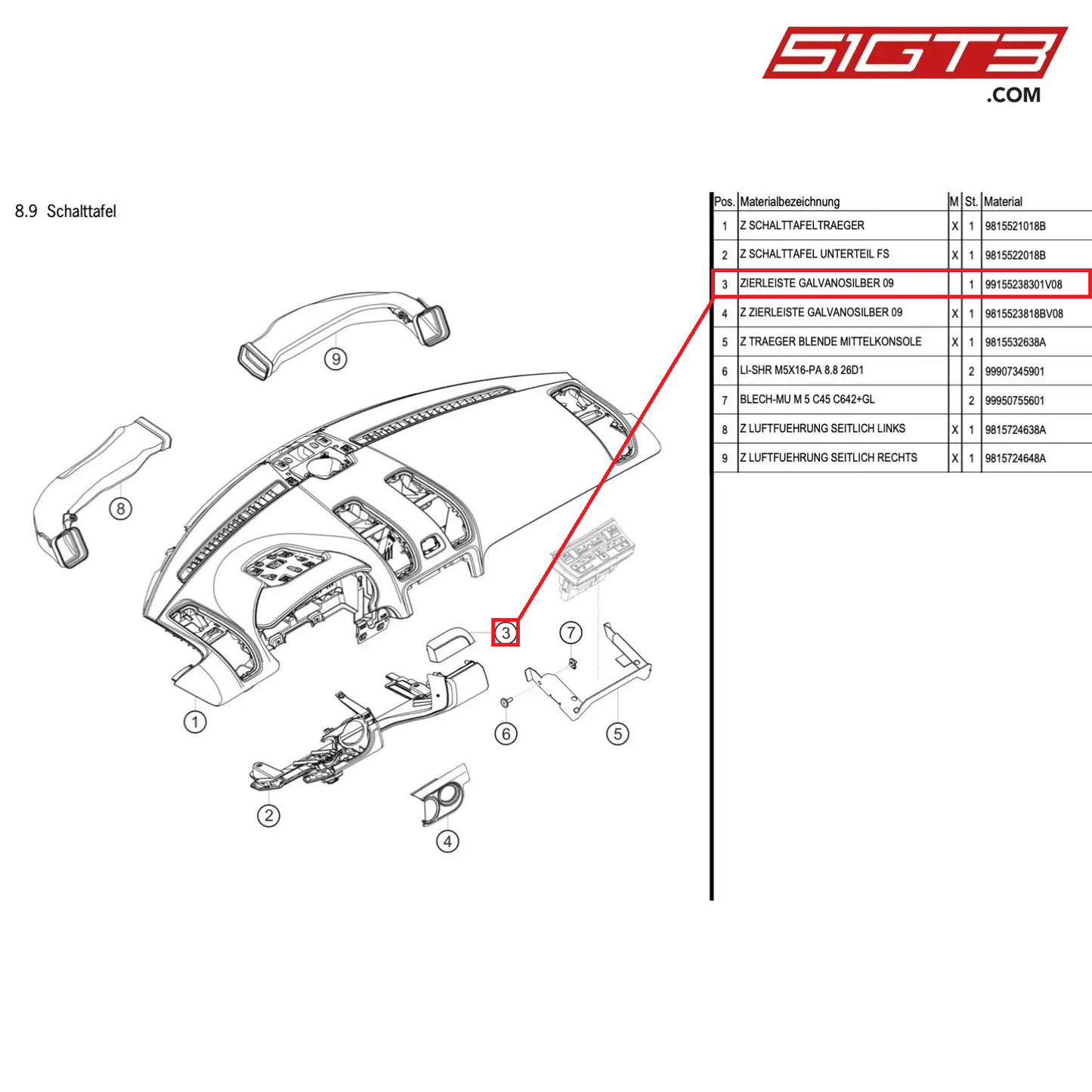 MOULDING DRIVER'S SIDE GALVANO SILVER - 99155238301V08 [PORSCHE Cayman 981 GT4 Clubsport]