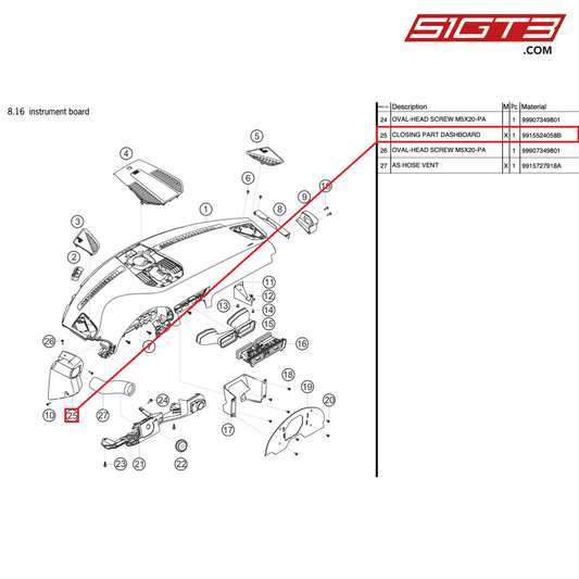 CLOSING PART DASHBOARD - 9915524058B [PORSCHE 991.2 GT3 Cup]