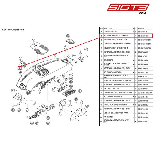 HOLDER VEHICLE ID-NUMBER - 99155257100 [PORSCHE 991.2 GT3 Cup]