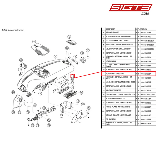 HOLDER DASHBOARD - 9915526228A [PORSCHE 991.2 GT3 Cup]