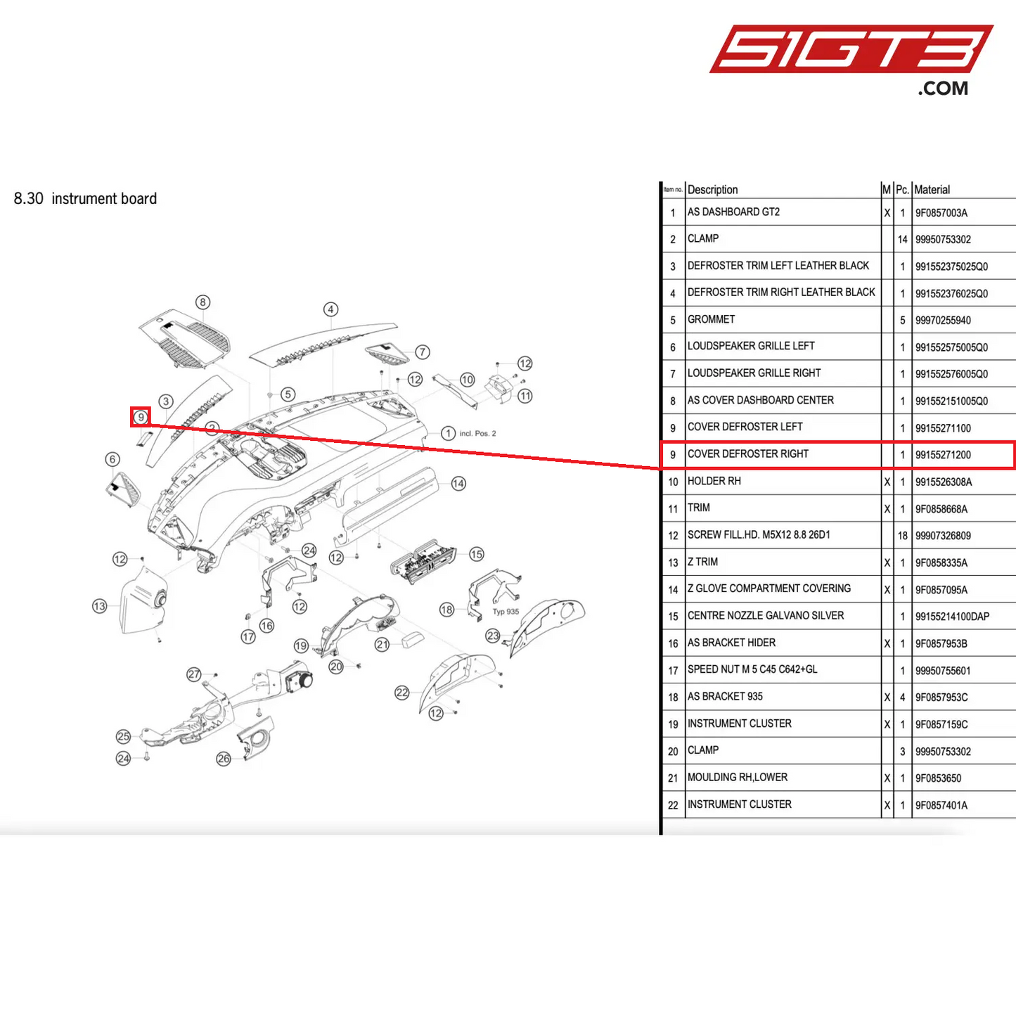 COVER DEFROSTER RIGHT - 99155271200 [PORSCHE 911 GT2 RS Clubsport]