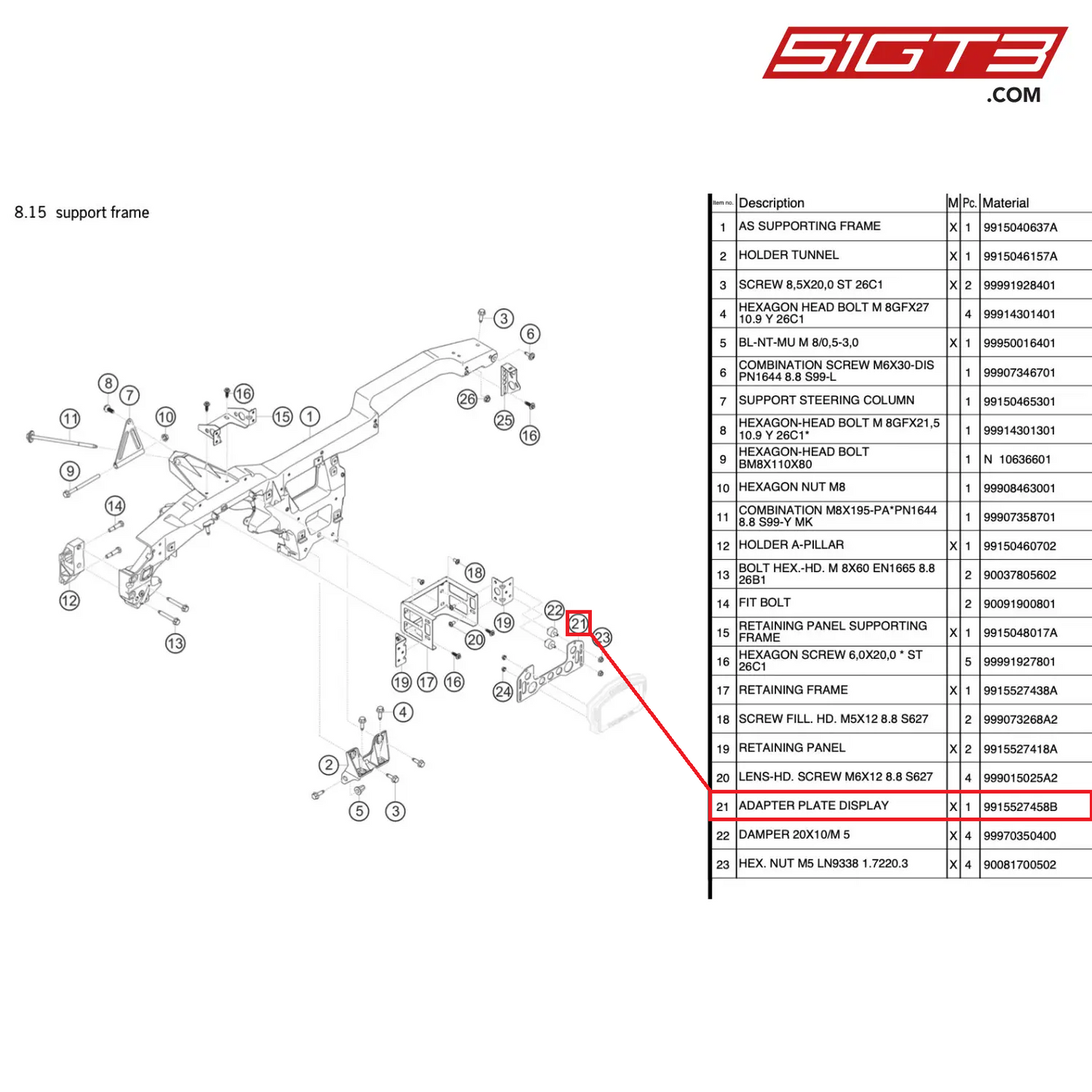 ADAPTER PLATE DISPLAY - 9915527458B [PORSCHE 991.1 GT3 R]