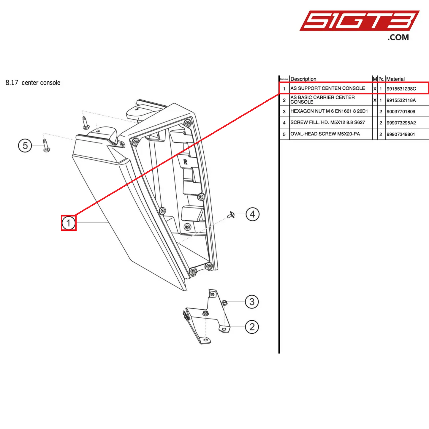 AS SUPPORT CENTEN CONSOLE - 9915531238C [PORSCHE 911 GT3 Cup Type 991 (GEN 2)]