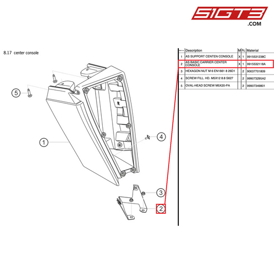 AS ベーシック キャリア センターコンソール - 9915532118A [ポルシェ 991.2 GT3 カップ]