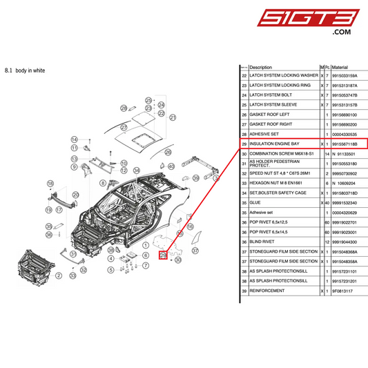 INSULATION ENGINE BAY - 9915567118B [PORSCHE 991.2 GT3 Cup]
