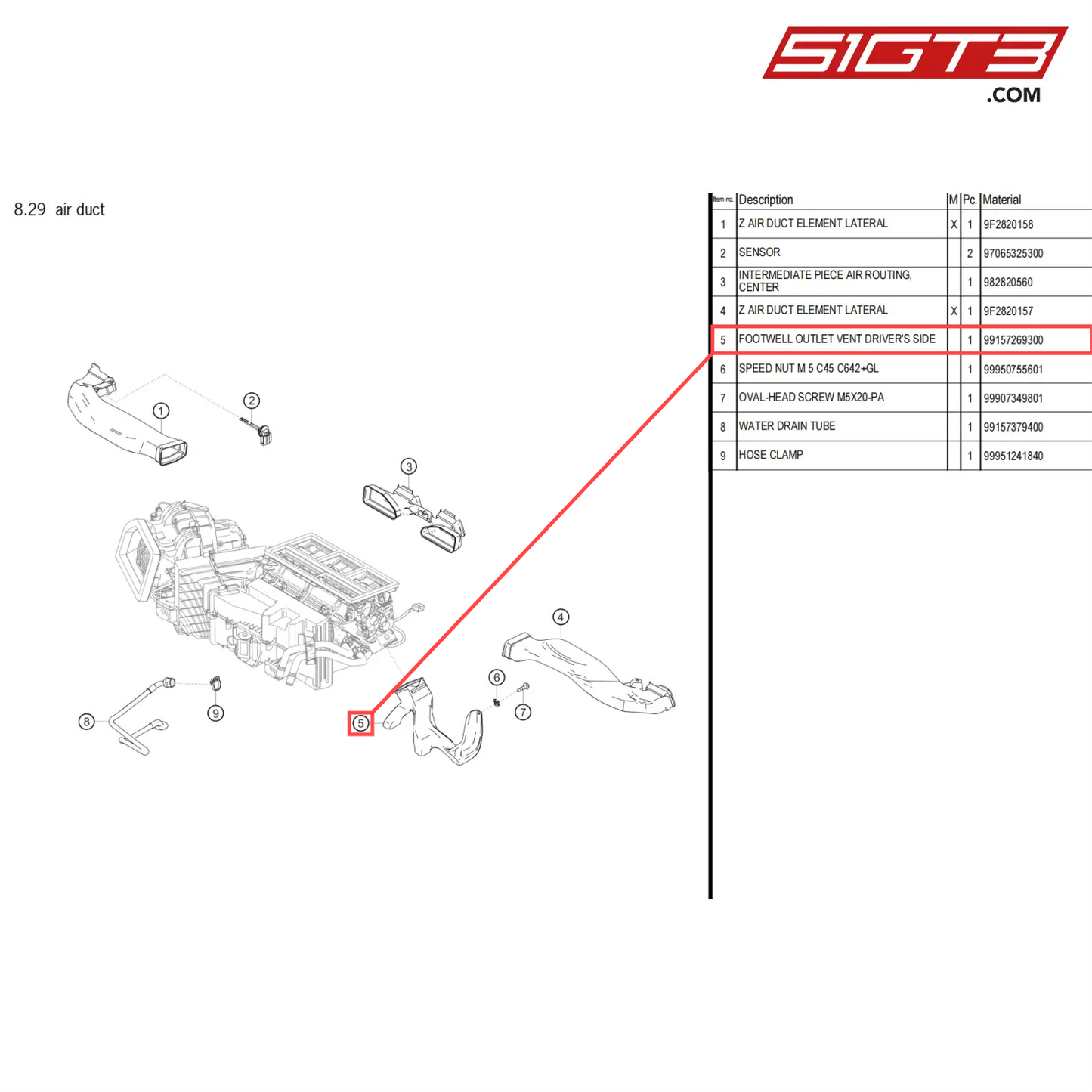 FOOTWELL OUTLET VENT DRIVER'S SIDE - 99157269300 [PORSCHE 718 Cayman GT4 Clubsport]