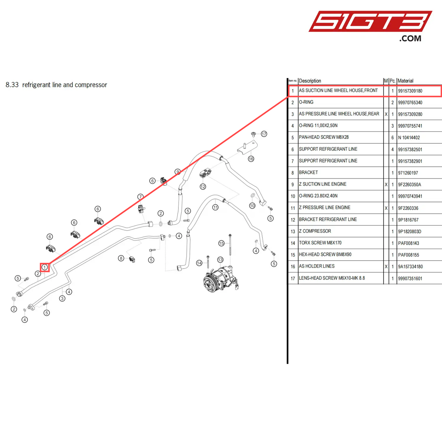 AS SUCTION LINE WHEEL HOUSE,FRONT - 99157309180 [PORSCHE 718 Cayman GT4 Clubsport]