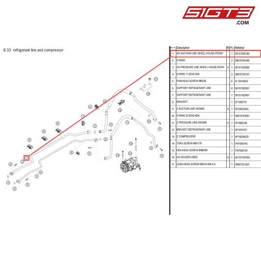 AS SUCTION LINE WHEEL HOUSE,FRONT - 99157309180 [PORSCHE 718 Cayman GT4 Clubsport]