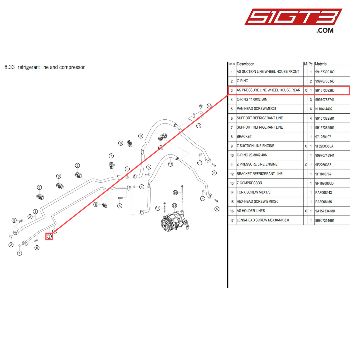 AS PRESSURE LINE WHEEL HOUSE,REAR - 99157309280 [PORSCHE 718 Cayman GT4 Clubsport]