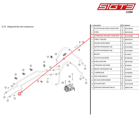 AS PRESSURE LINE WHEEL HOUSE,REAR - 99157309280 [PORSCHE 718 Cayman GT4 Clubsport]