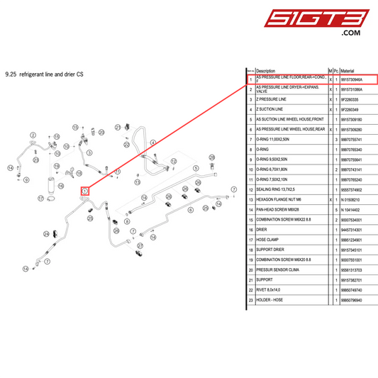 AS PRESSURE LINE FLOOR,REAR->COND.,F - 9915730946A [PORSCHE 911 GT2 RS Clubsport]