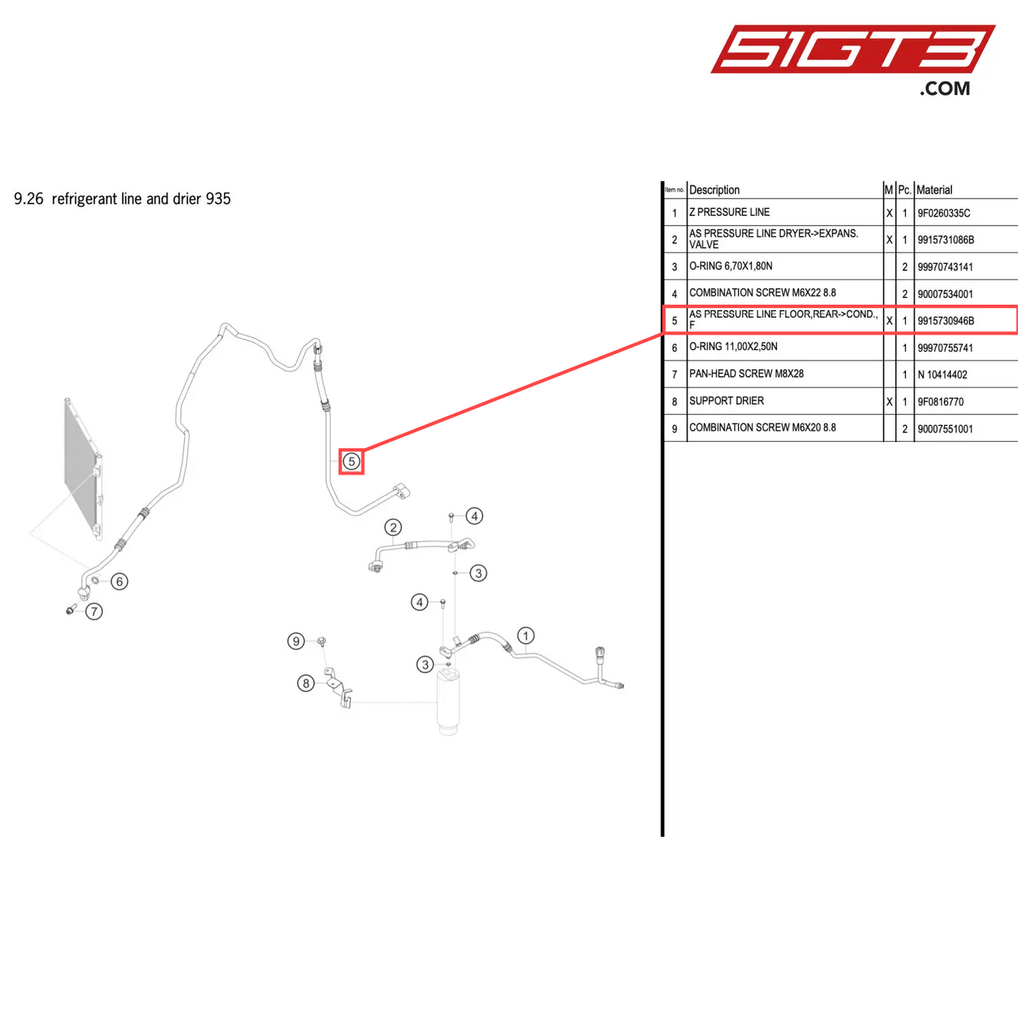 AS PRESSURE LINE FLOOR,REAR->COND.,F - 9915730946B [PORSCHE 911 GT2 RS Clubsport]