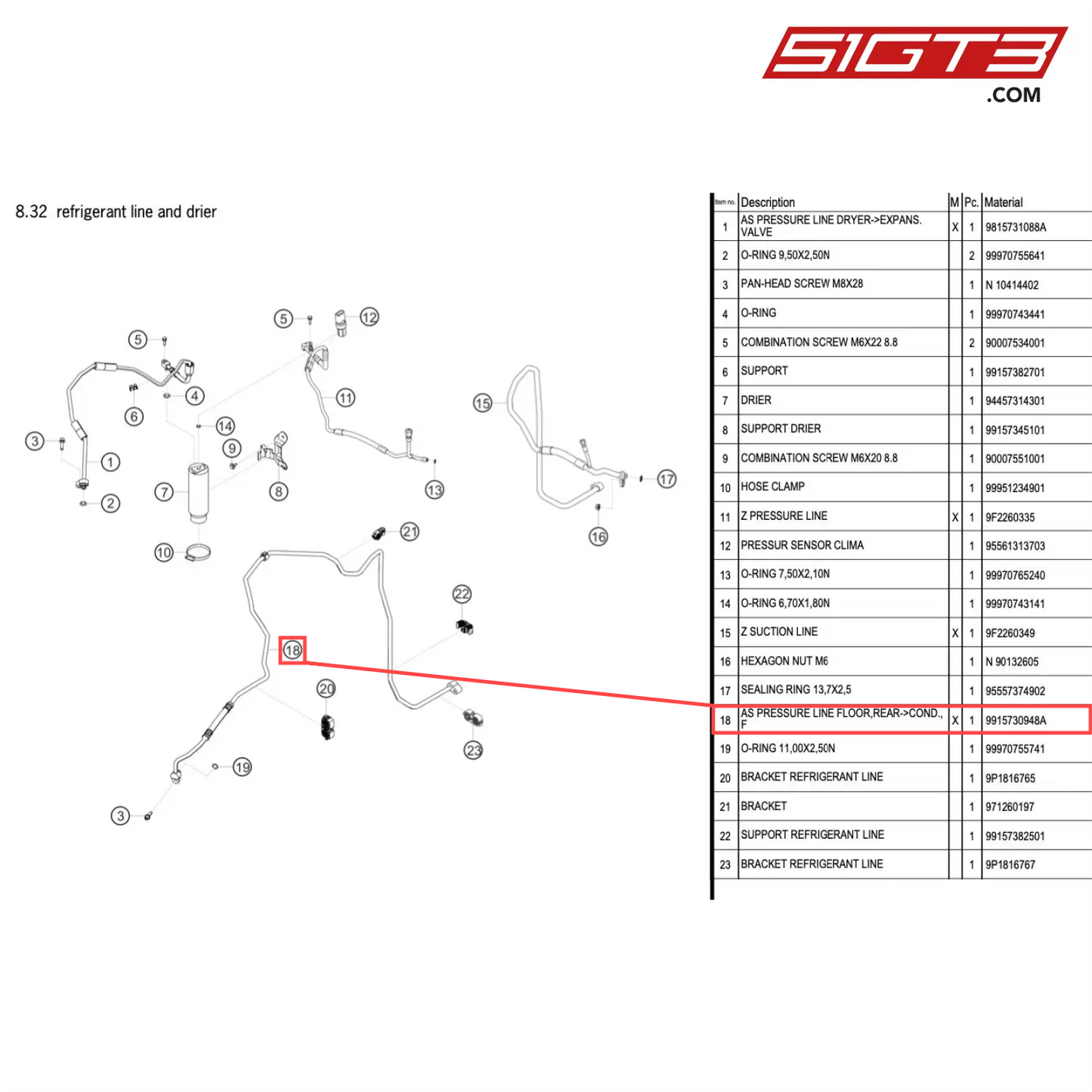 AS PRESSURE LINE FLOOR,REAR->COND.,F - 9915730948A [PORSCHE 718 Cayman GT4 Clubsport]