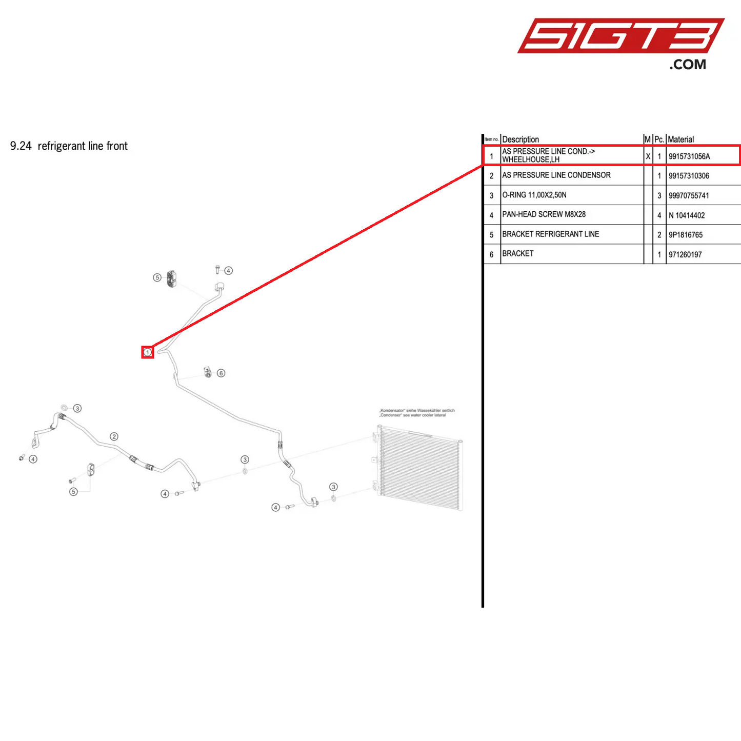 AS PRESSURE LINE COND.->WHEELHOUSE,LH - 9915731056A [PORSCHE 911 GT2 RS Clubsport]