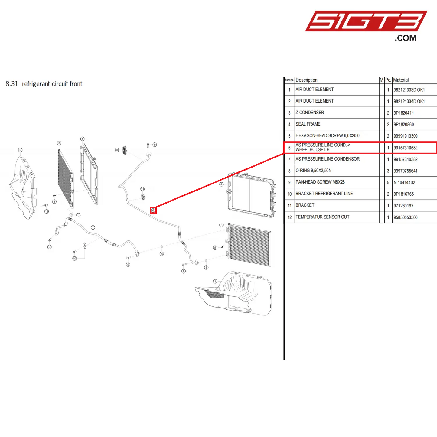 AS PRESSURE LINE COND.->WHEELHOUSE,LH - 99157310582 [PORSCHE 718 Cayman GT4 Clubsport]