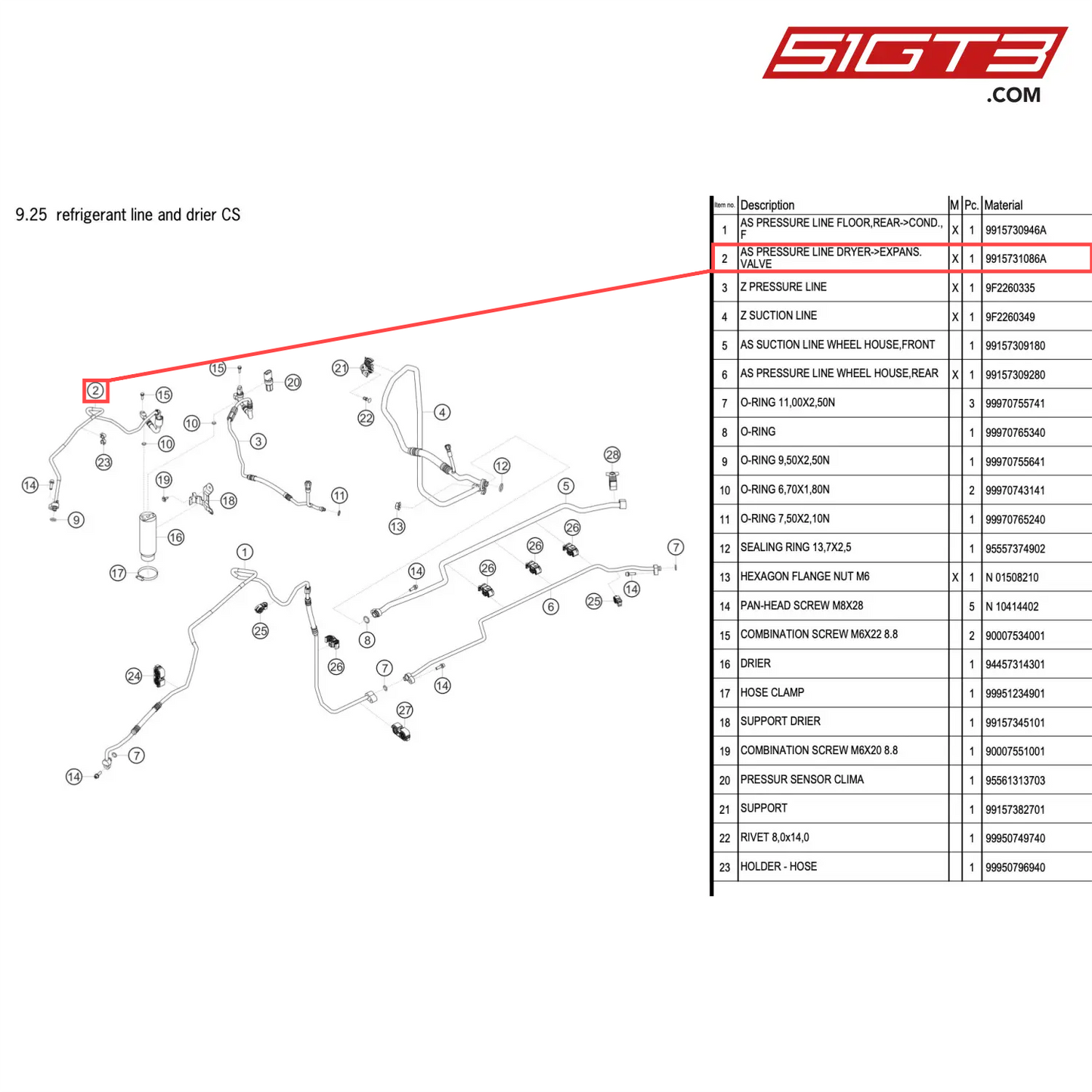 AS PRESSURE LINE DRYER->EXPANS.VALVE - 9915731086A [PORSCHE 911 GT2 RS Clubsport]