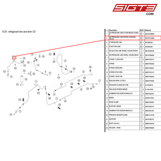 AS PRESSURE LINE DRYER->EXPANS.VALVE - 9915731086A [PORSCHE 911 GT2 RS Clubsport]