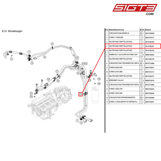 SUPPORT REFRIGERANT LINE - 99157382501 [PORSCHE Cayman 981 GT4 Clubsport]