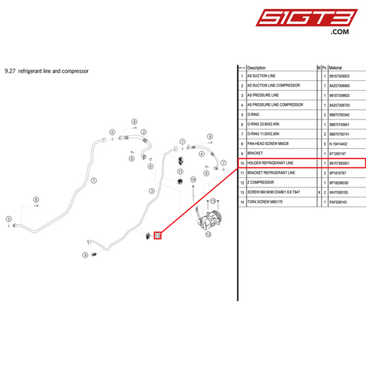 HOLDER REFRIGERANT LINE - 99157383501 [PORSCHE 911 GT2 RS Clubsport]