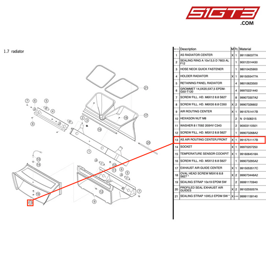CENTRE DE ROUTAGE D'AIR AVANT - 9915751117B [PORSCHE 991.1 GT3 R]