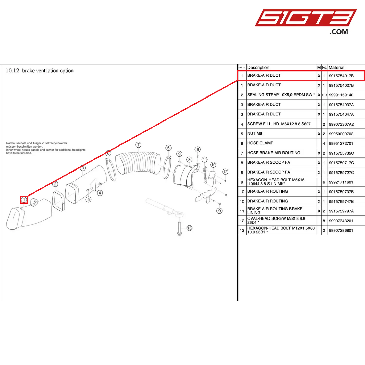 BRAKE-AIR DUCT - 9915754017B [PORSCHE 991.1 GT3 R]