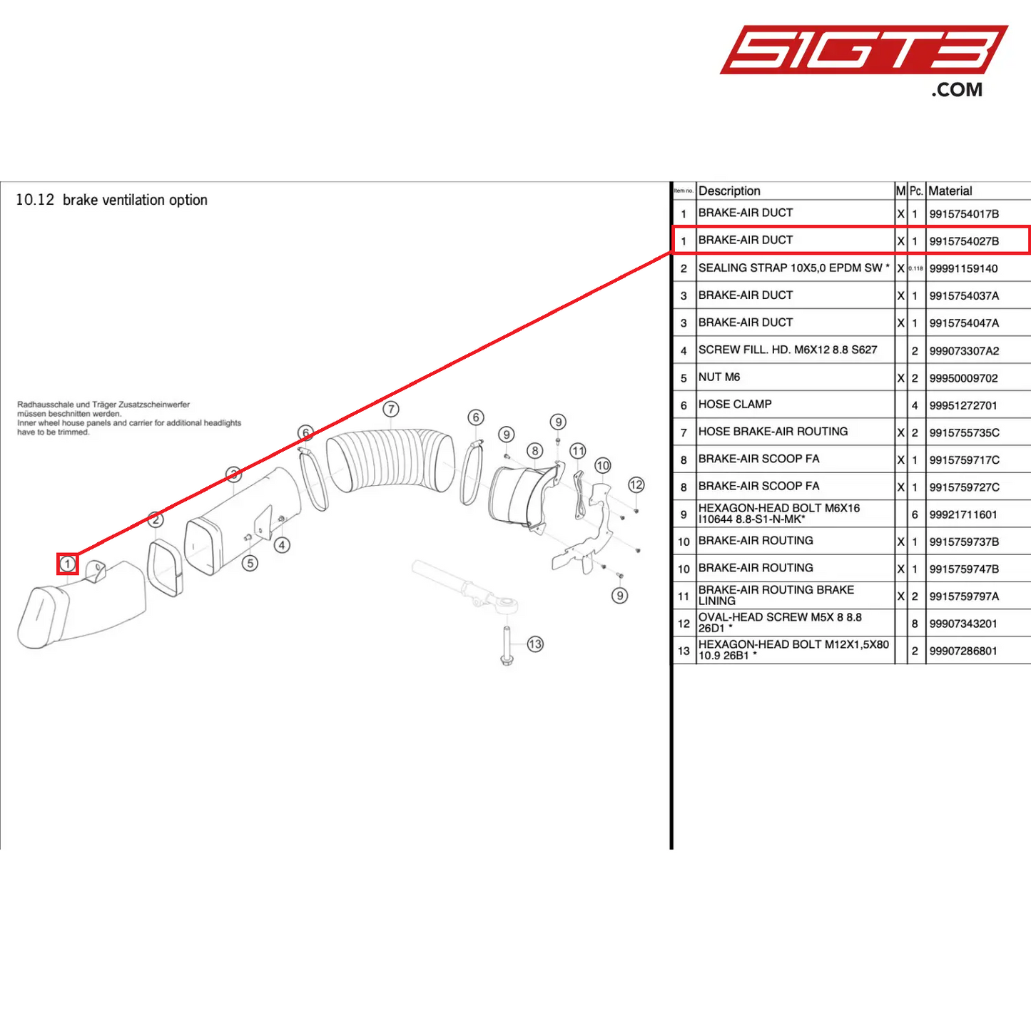 BRAKE-AIR DUCT - 9915754027B [PORSCHE 991.1 GT3 R]