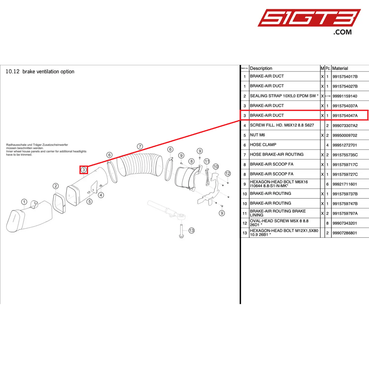 BRAKE-AIR DUCT - 9915754047A [PORSCHE 991.1 GT3 R]