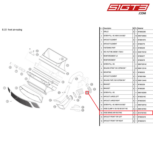 HOSE BRAKE-AIR ROUTING - 9915755735C [PORSCHE 991.2 GT3 R]