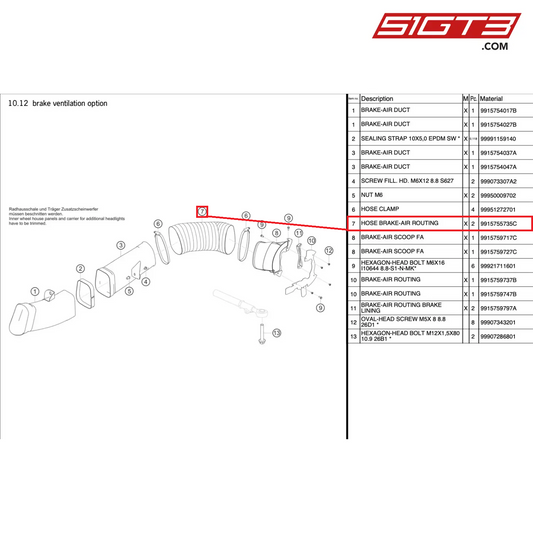 HOSE BRAKE-AIR ROUTING - 9915755735C [PORSCHE 991.1 GT3 R]