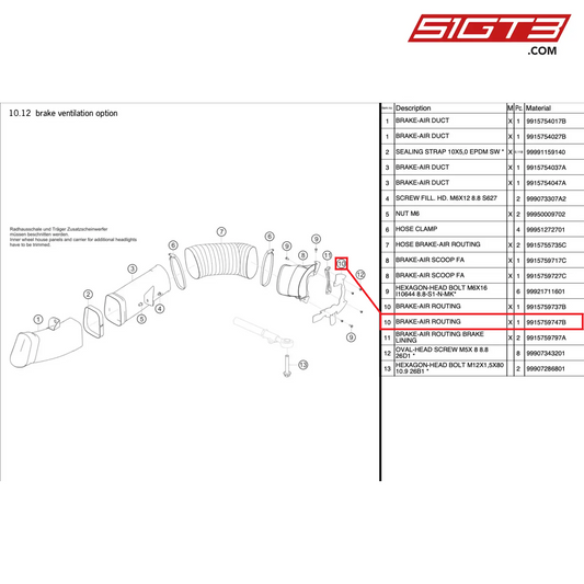 BRAKE-AIR ROUTING - 9915759747B [PORSCHE 991.1 GT3 R]