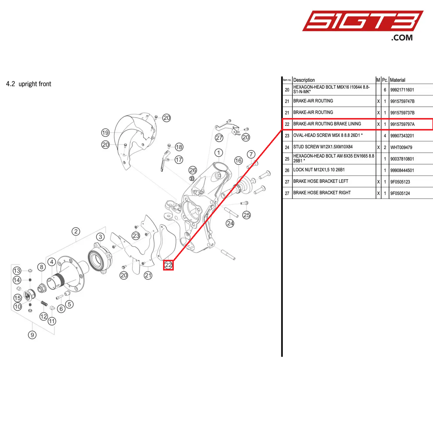 BRAKE-AIR ROUTING BRAKE LINING - 9915759797A [PORSCHE 911 GT2 RS Clubsport]