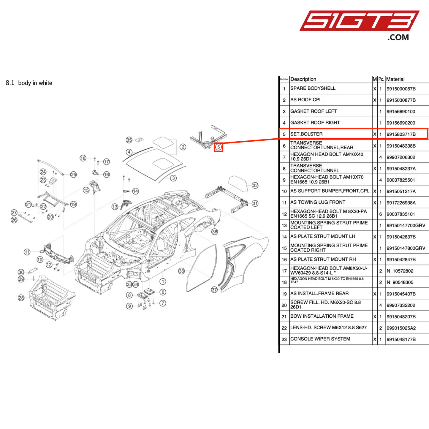 SET,BOLSTER - 9915803717B [PORSCHE 991.1 GT3 R]